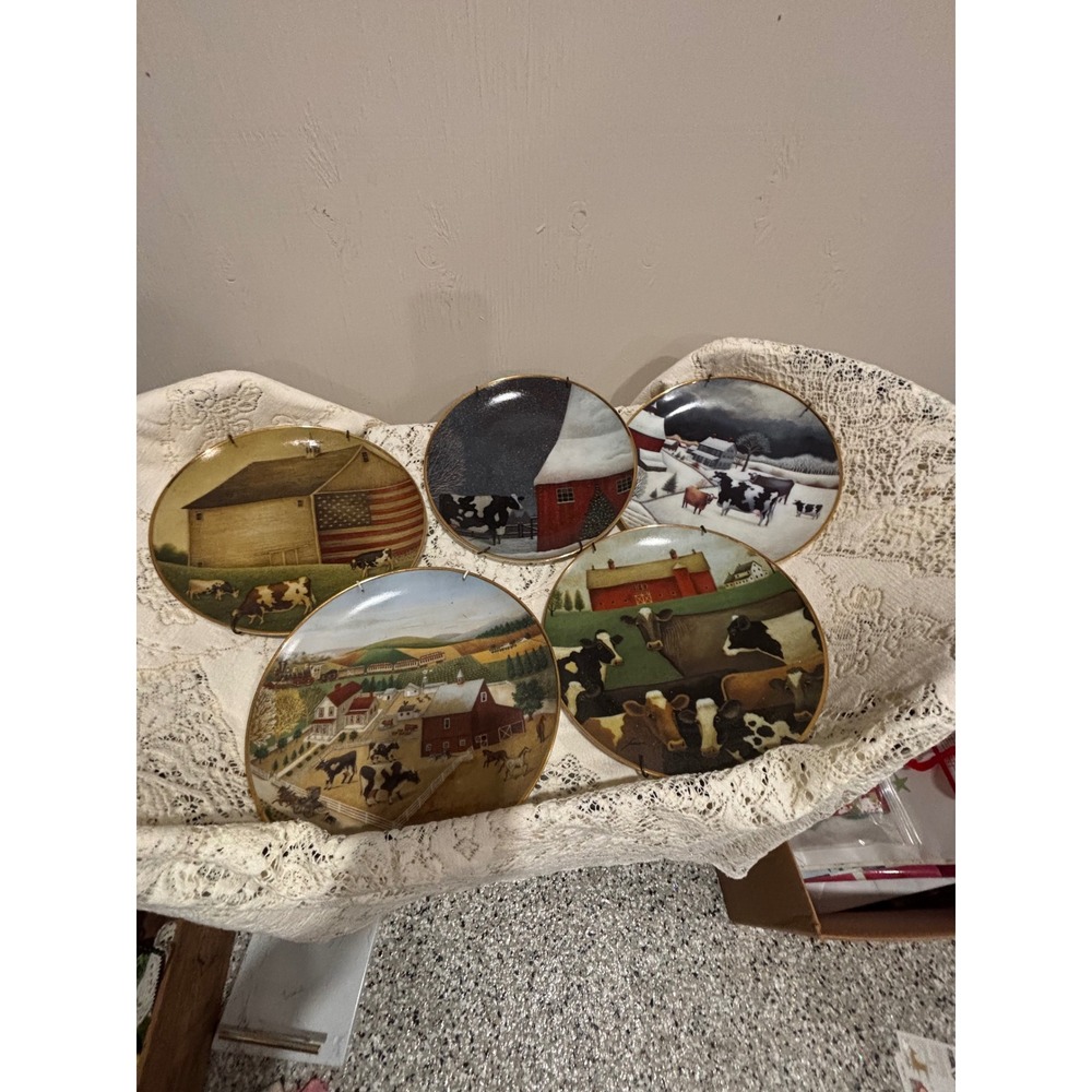 Franklin Mint Lowell Herrero American Folk Art Cow Plates Set of 5 Limited Ed 8"